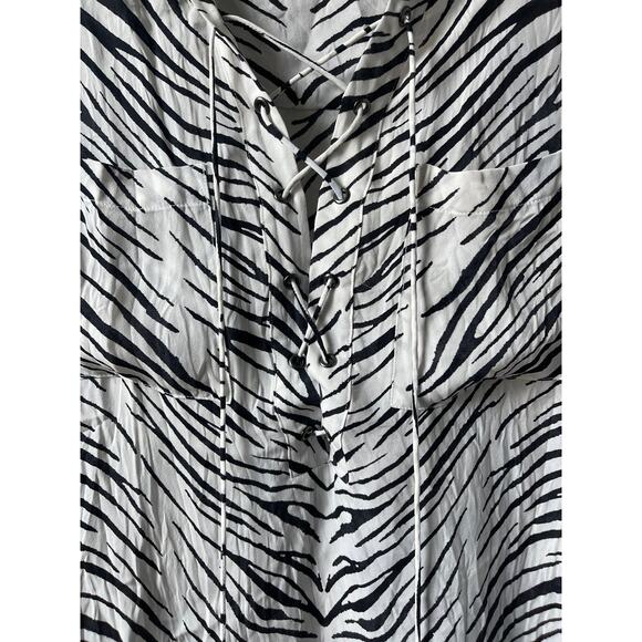 Haute Hippie Zebra Print Silk Crepe de Cine Lace up Detail Blouse - Picture 6 of 8